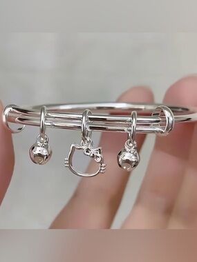 Hello Kitty Silver Charm Bangle Bracelet - Silver